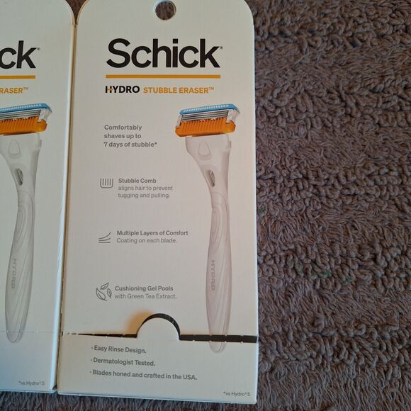 2 Pc‎ Schick Hydro Skin Stubble Eraser 2 Razor Handle with 4 Razor Refill Blades - Picture 5 of 7